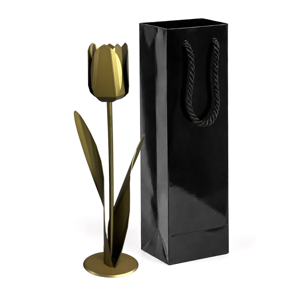 bronskleurige metalen tulp met zwarte luxe geschenkverpakking als persoonlijk en blijvend cadeau