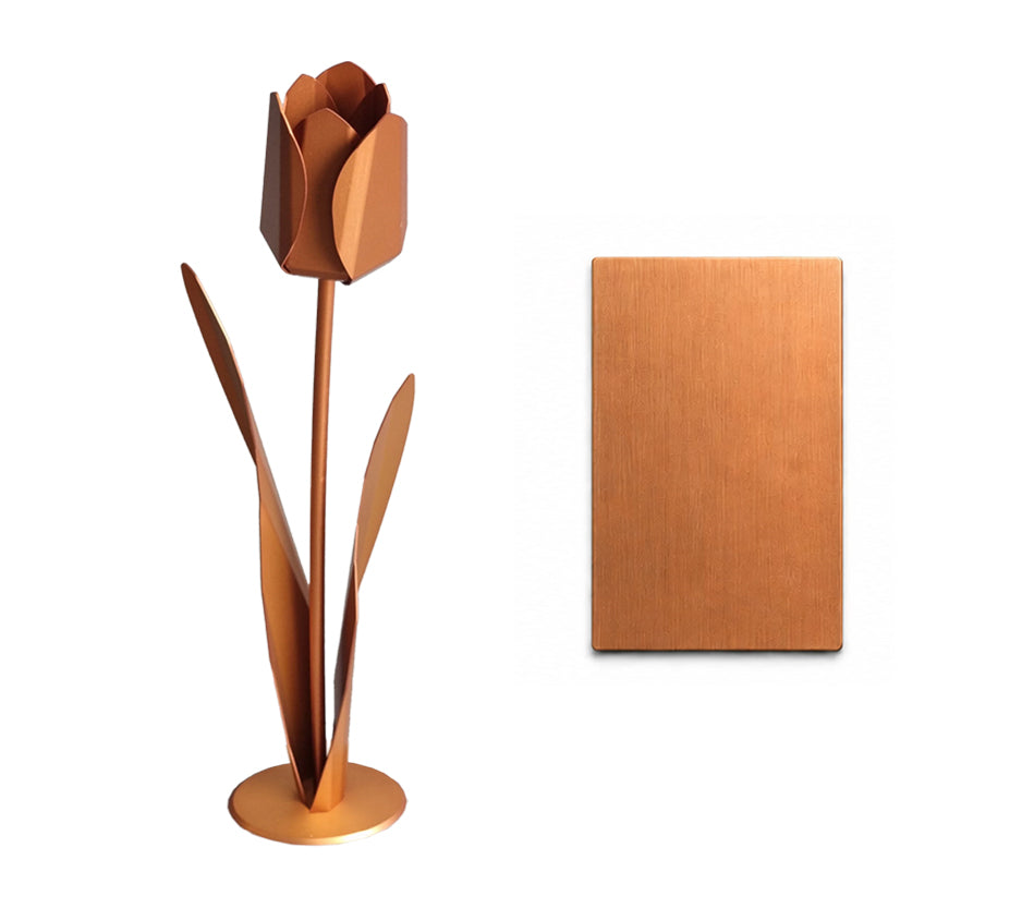 koperkleurige metalen tulp met kleursample