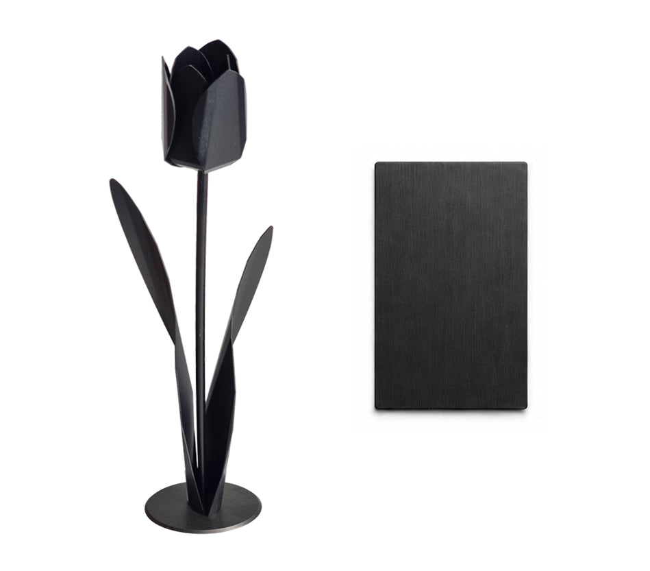zwartkleurige metalen tulp met kleursample