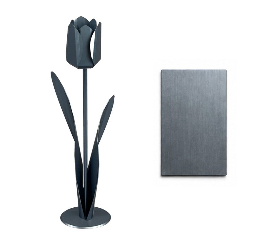 Grafietkleurige metalen tulp met kleursample